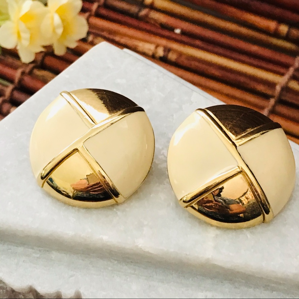 Vintage Givenchy Round Clip on Enamel Earrings